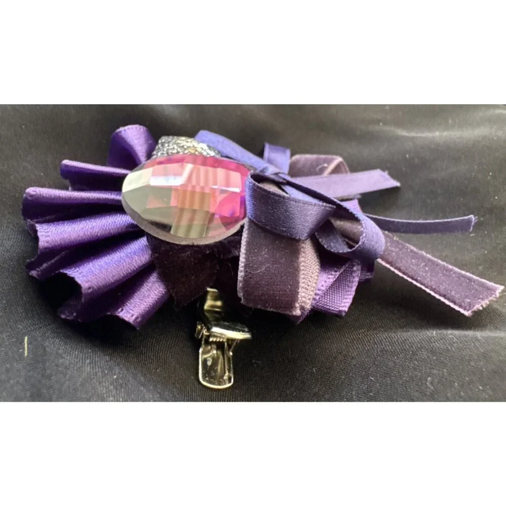 Care New York Ribbon Purple Pink Silver Hat Brooch/Hair Pin Steampunk NEW